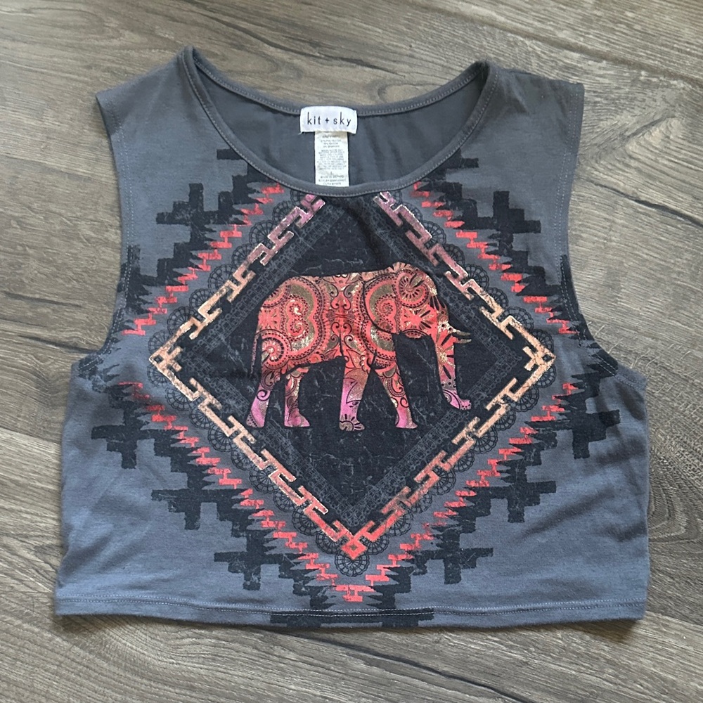Kitsch Gray Elephant Print Crop Top